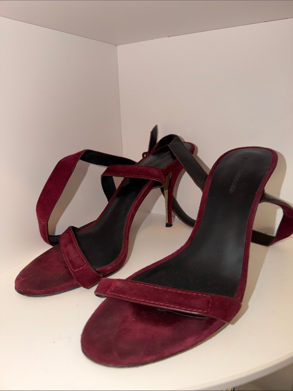 Alexander Wang Burgundy Suede Two-Strap Stiletto Sandals